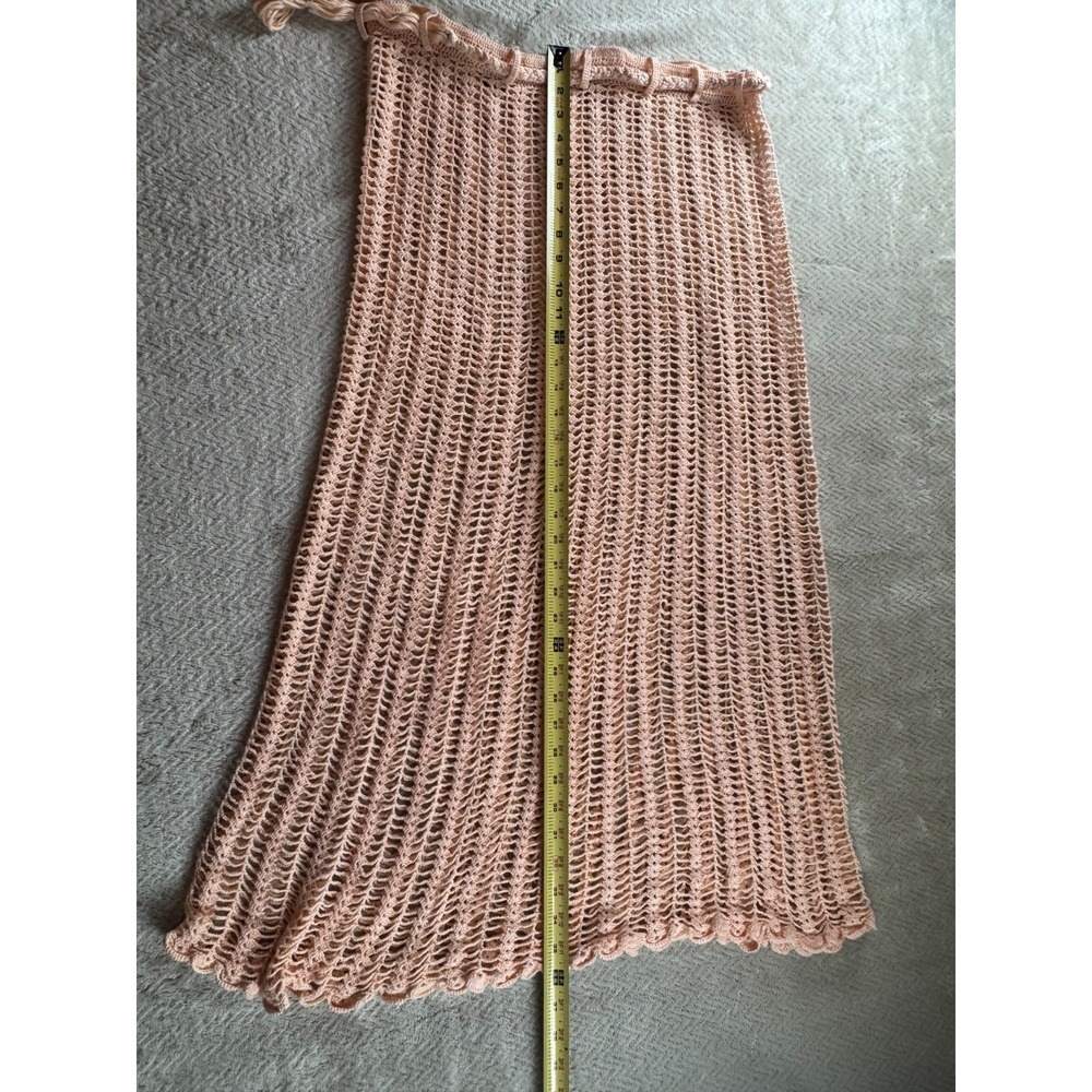 Crochet A-Line Midi Skirt Womens Pink Drawcord Adjustable Waist Bohemian Unlined - Picture 5 of 5